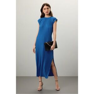 Atlein Navy Plisse Midi Dress
